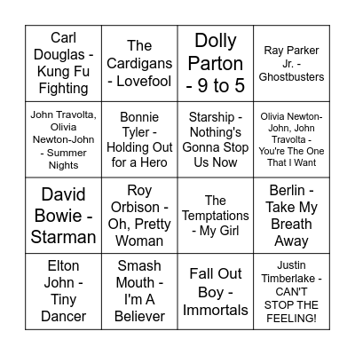BINGO BEATS ' MOVIE HITS' Bingo Card