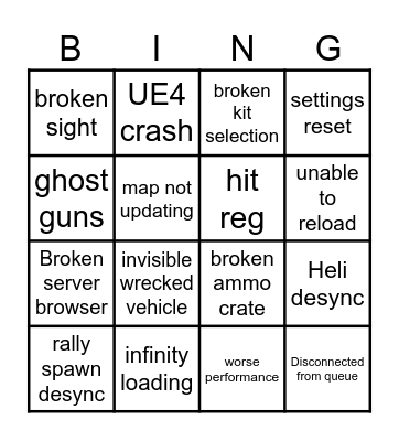 Squad Bugs Bingo Card