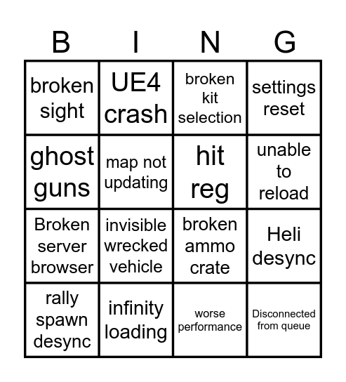 Squad Bugs Bingo Card