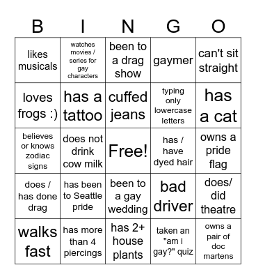 Queer Bingo Night Bingo Card