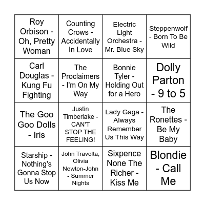 BINGO BEATS ' MOVIE HITS' Bingo Card