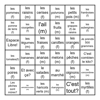 TB1 6C Au marché Bingo Card