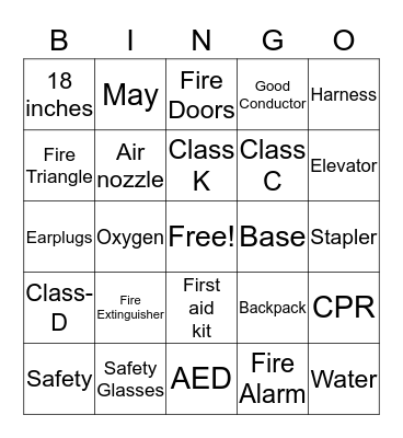 Fire Safety Bingo Card