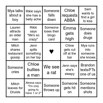 Galentines Day 2024 Bingo Card