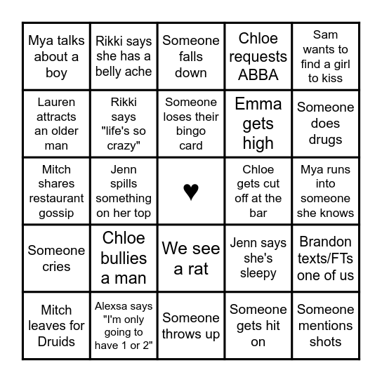 Galentines Day 2024 Bingo Card