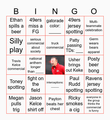 Superbowl LVIII Bingo Card