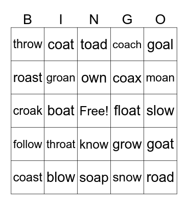 oa, ow long o Bingo Card