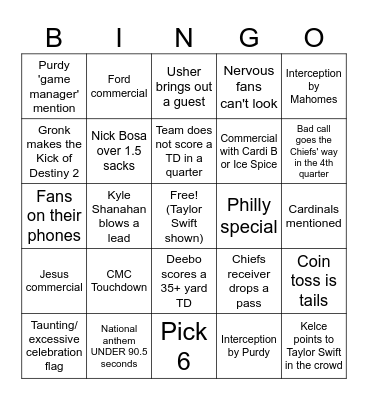 Super Bowl Bingo 2024 Bingo Card
