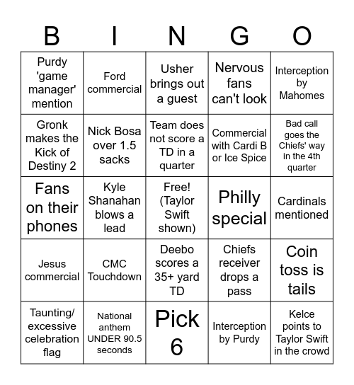 Super Bowl Bingo 2024 Bingo Card