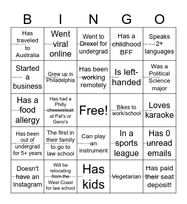 Drexel Kline Admitted Student Bingo Card
