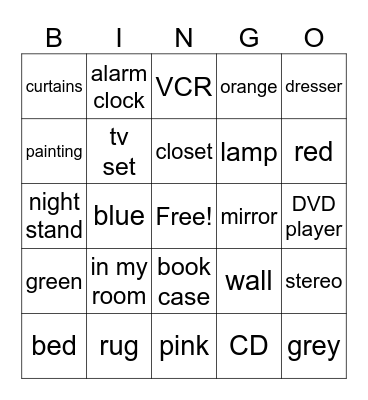 Bedroom/Color Vocabulary Bingo Card