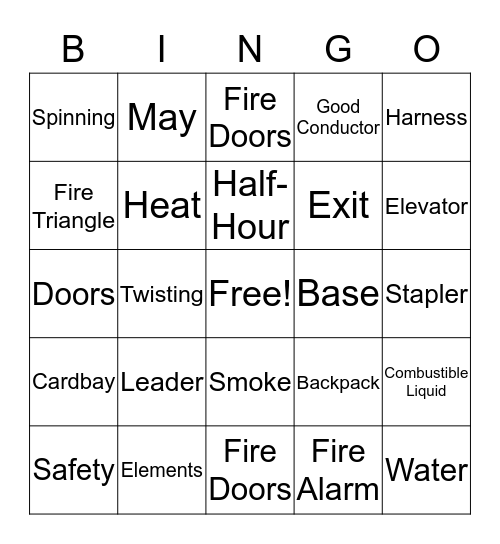 Fire Safety Bingo Card