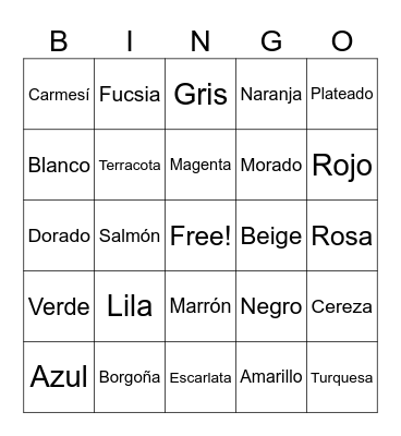 Colors Bingo Card