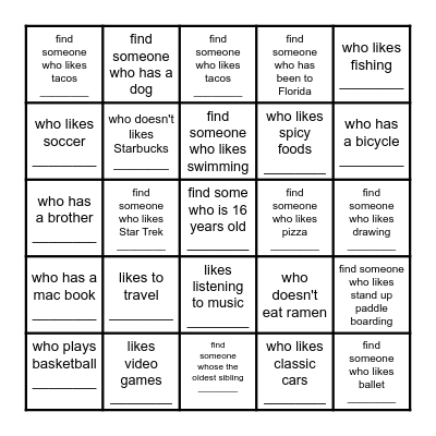 Get to Know You BINGO! Bingo Card