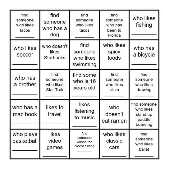 Get to Know You BINGO! Bingo Card