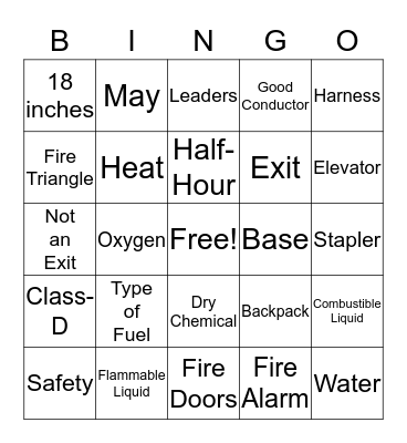 Fire Safety Bingo Card