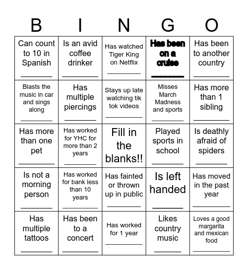 Coworker Bingo Card