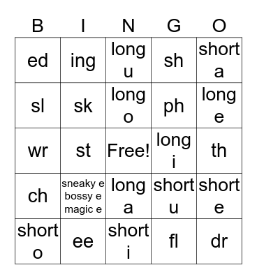 phonics Bingo Card