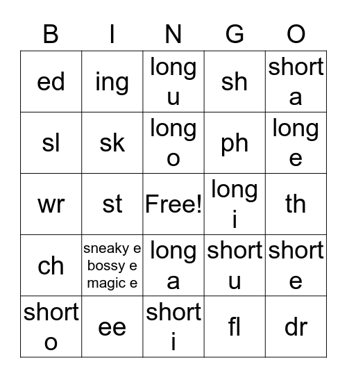 phonics Bingo Card