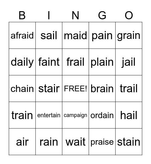 ai words Bingo Card