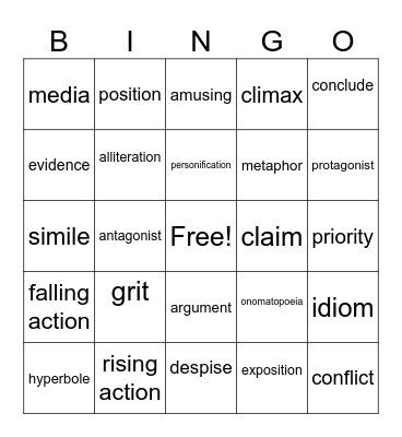 Vocabulary Bingo Card