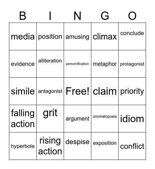 Vocabulary Bingo Card