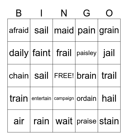 ai words Bingo Card