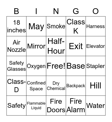 Fire Safety Bingo Card