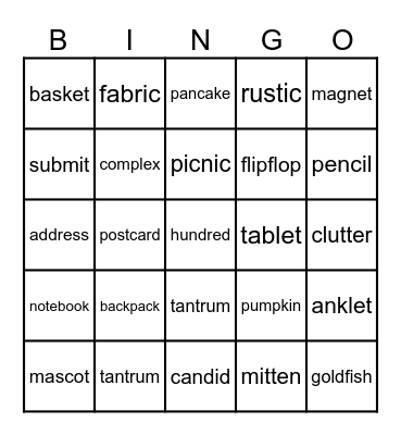Closed Syllables Bingo Card