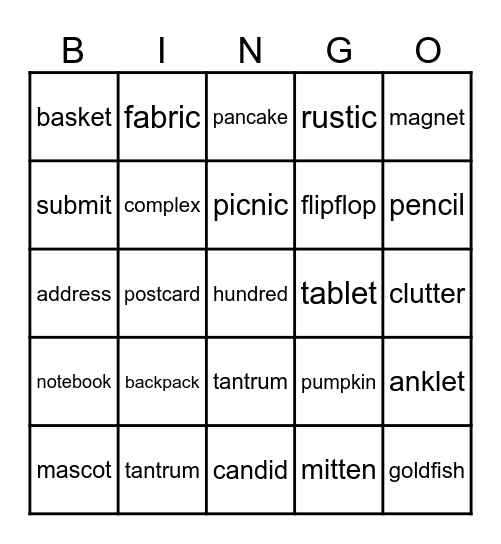 Closed Syllables Bingo Card