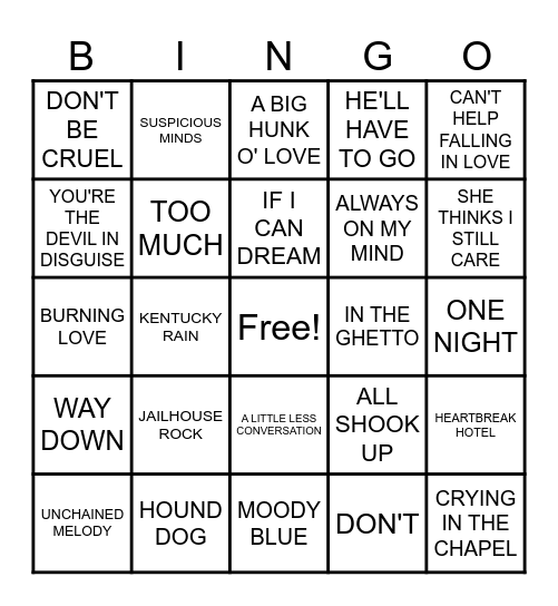 ELVIS BINGO Card
