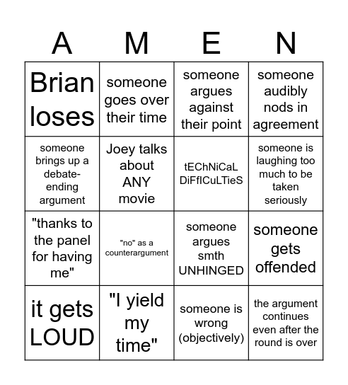 TCB's Great Debate Pledge Bingo Card