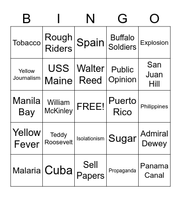 American Imperialism Bingo Card