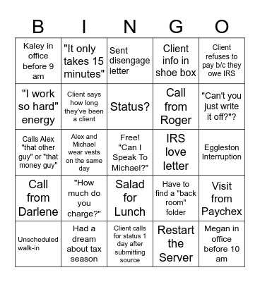 Tax Season Bingo Card