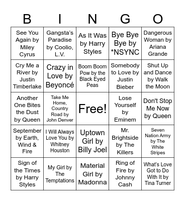 Hits Bingo Card