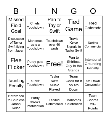 2024 SUPERBOWL Bingo Card