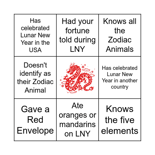 Lunar New Year 2024 Bingo Card