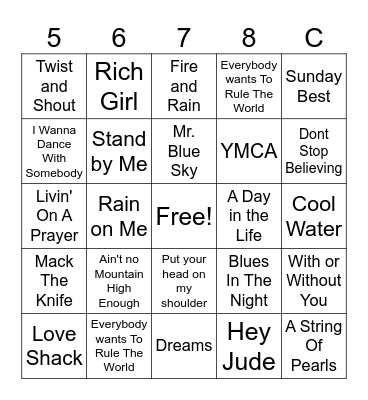 Songs Bingo Card