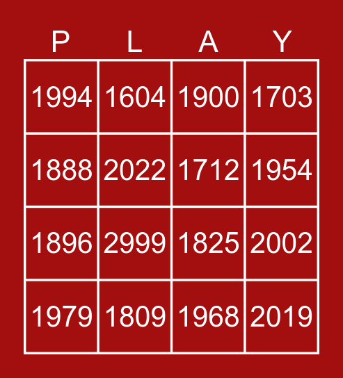 YEARS Bingo Card
