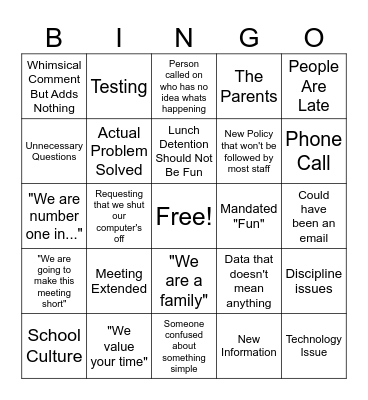 Meeting Bingo Card