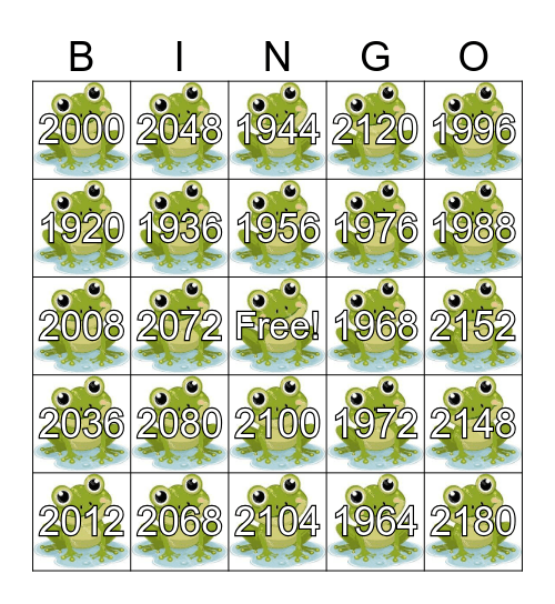 Leap Day Bingo Card