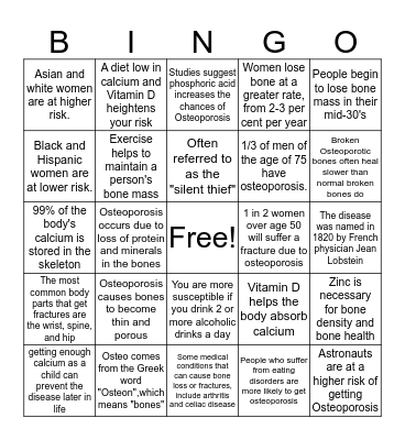 Osteoporosis Bingo! Bingo Card