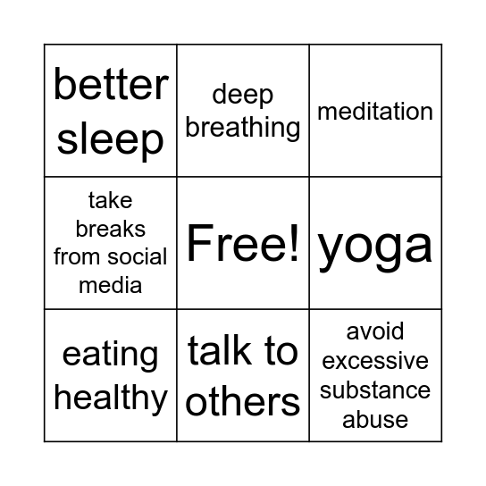stress relief bingo Card