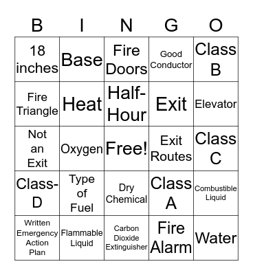 Fire Safety Bingo Card