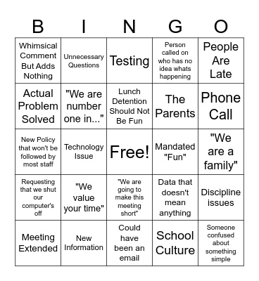 Meeting Bingo Card