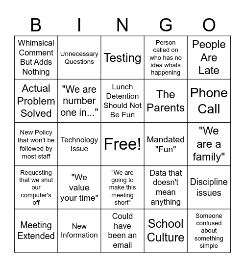 Meeting Bingo Card