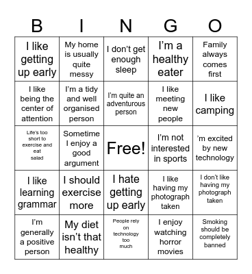 Opionions Bingo Card