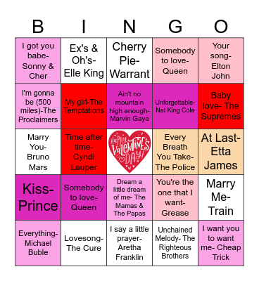 Valentines Bingo Card