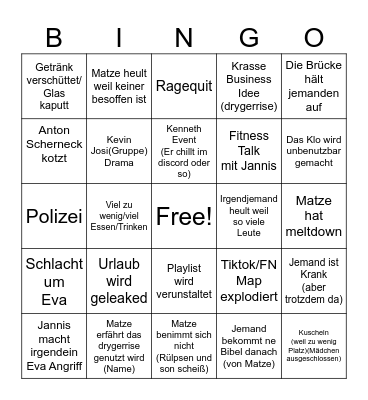 Matze Event Bingo Card