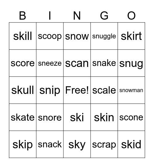 S Consonant Blends Bingo Card